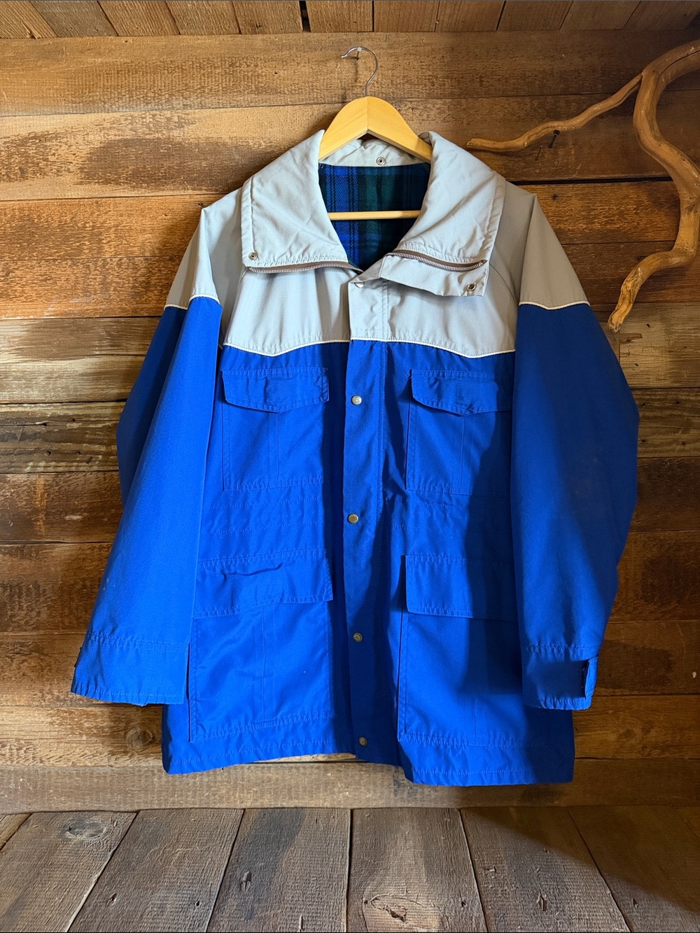 Men's Blue and Light Gray Colorblock Field Jacket